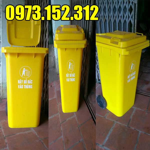 Thùng rác nhựa màu vàng 120 lít 240 lít giá rẻ, hàng có sẵn